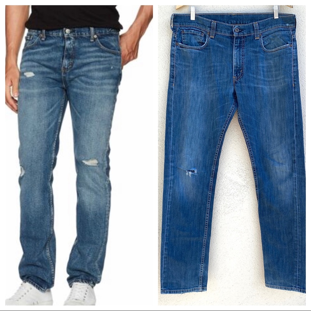 Levi's Men's 511 Slim Fit Jeans blue distressed denim 36x34 pants mens waist 36
